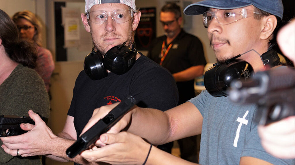 The class used the G44 22 RF pistol that the students first learned about in the classroom before handling.