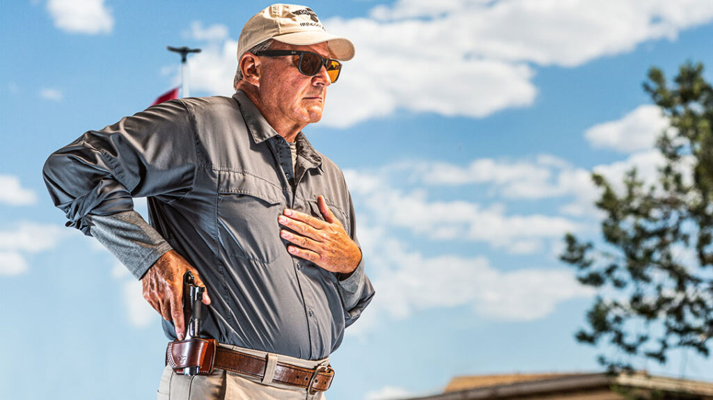 The author carrying his 1911 in the Davis Leather Yaqui.