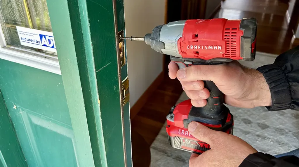 Just making sure deadbolt screws are long enough to be secured to the home’s wall studs over just the door frame can make a door far more challenging to break down.