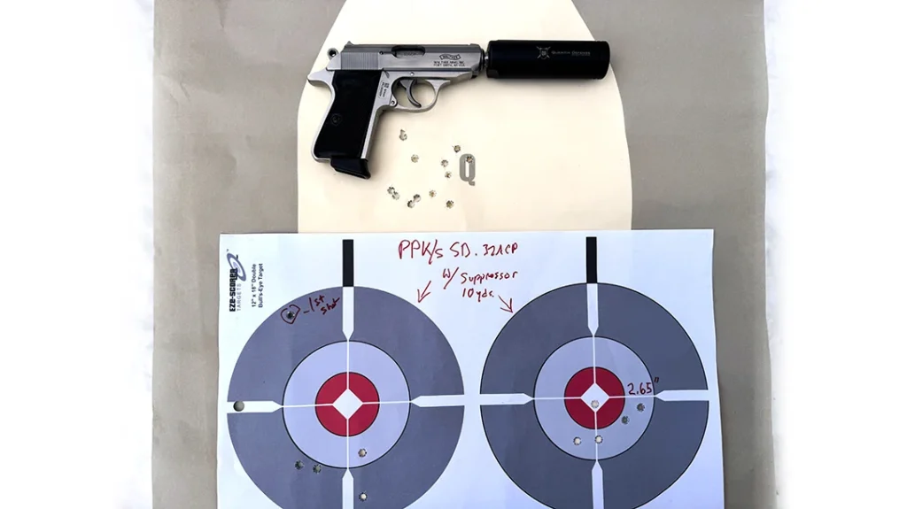 Top Q target shot rapid-fire; bottom is double bullseye target shot from rest.