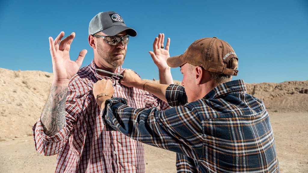 Going to the gun first may get you killed in a close quarters self-defense scenario. But this is not a hopeless situation.