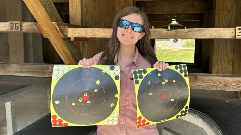 The author shows the results after performing her four-week dry-fire training challenge.