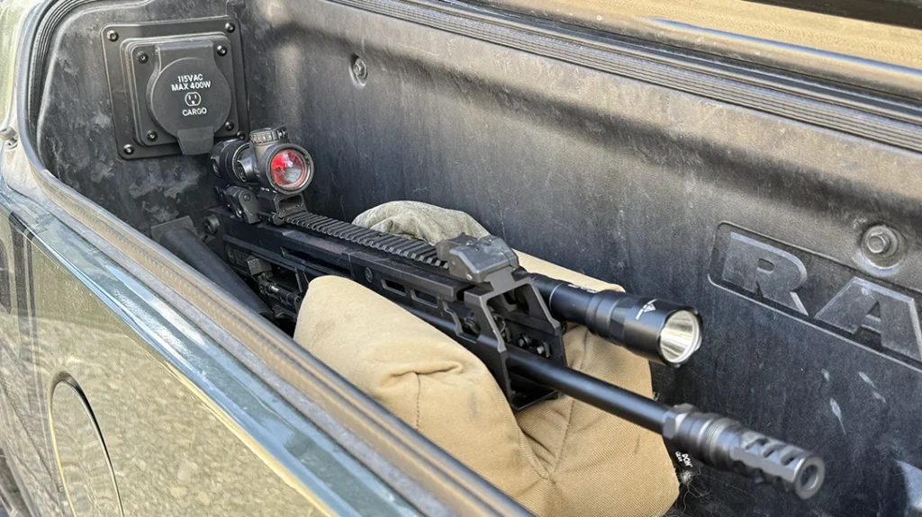 I can step right out of the truck, take two steps, open the RAM box, and my truck gun is right there.