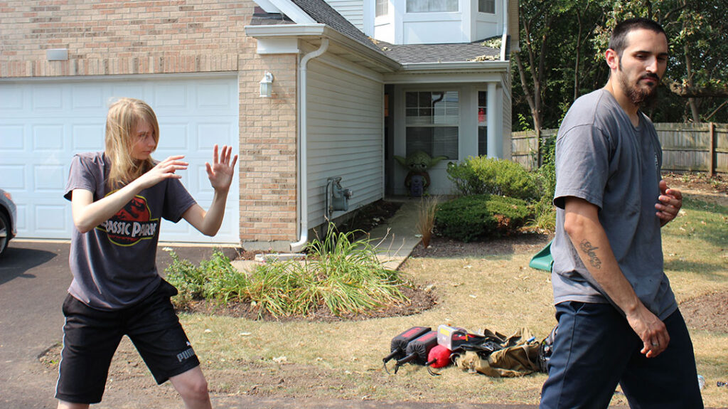 The girl then steps away and issues a verbal command while preparing for another attack.