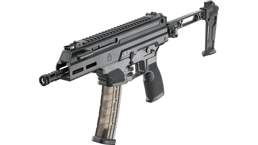 The Pistol has a roller-delayed action (similar to the MP5, which uses a dual-roller delay).