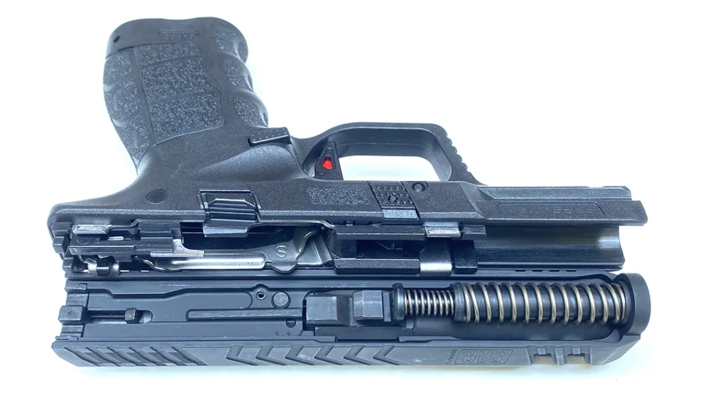 The SAR SAR9C Gen 3 was sporting a $109 set of excellent steel Meprolight three-dot green tritium night sights.