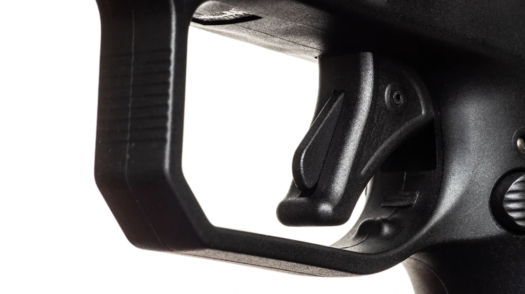 The Rost Martin RM1C Comped comes with a flat-faced trigger for a better feel.