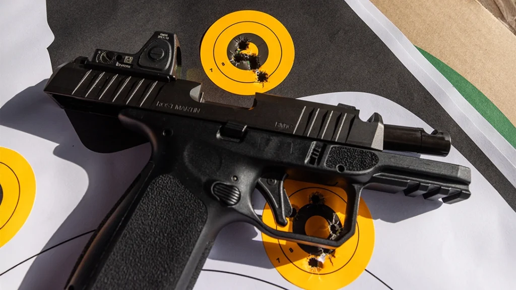 I tried three brands of premium ammunition and three five-shot groups each. The average group size for all groups on paper was just 1.22 inches.