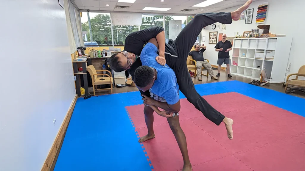 Self-Defense Basics: Brian pops his hip and launches Adam over his body.