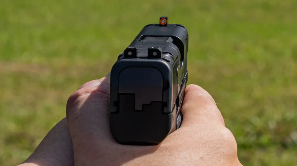 The author changed the factory iron sights to the R3D Night Sights from XS Sights.