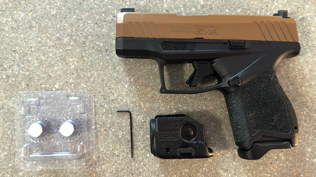 The Streamlight TLR-6 Weapon Light kit itself was simple, containing instructions, a preassembled light and laser, two CR-1/3N batteries, and a small hex wrench.