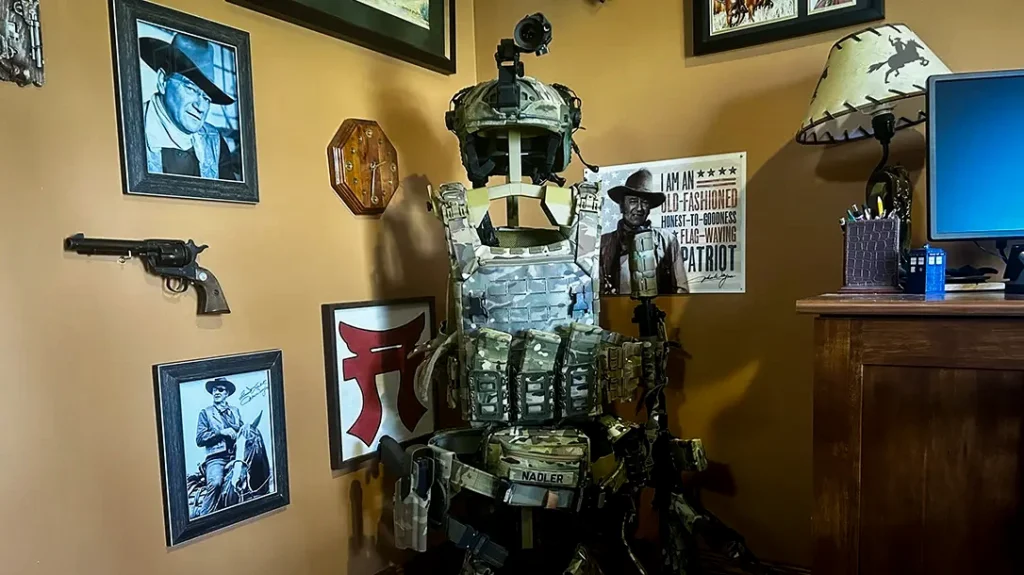 On the other is wearing full level IV plates, ballistic helmet, night vision, rifle, and over 100 rounds of ammunition with the skills needed for just about any situation.