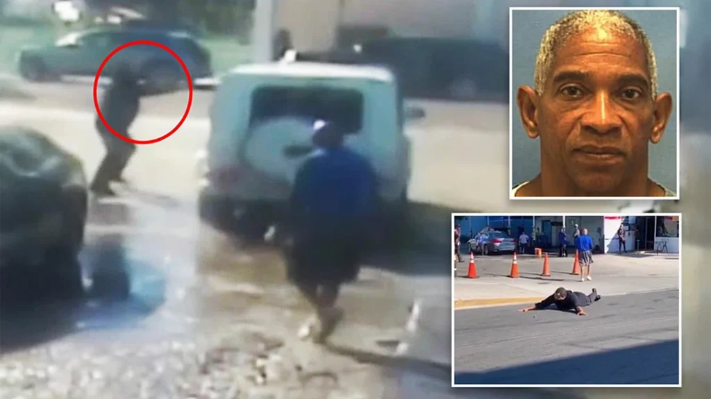 As he attempted to step out of the path of the stolen Mercedes, Lott raised his pistol and fired twice.