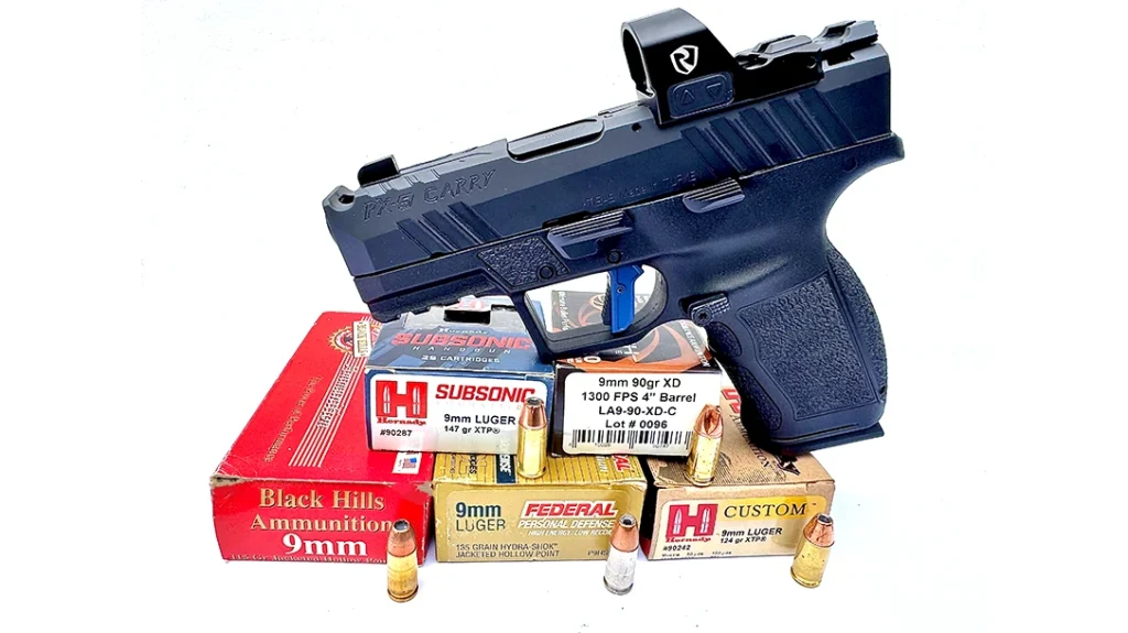 For the Tisas PX-9 Carry Comp test shoot, the author selected five 9mm loads with 5 bullet weights ranging from 90 to 147 grains.